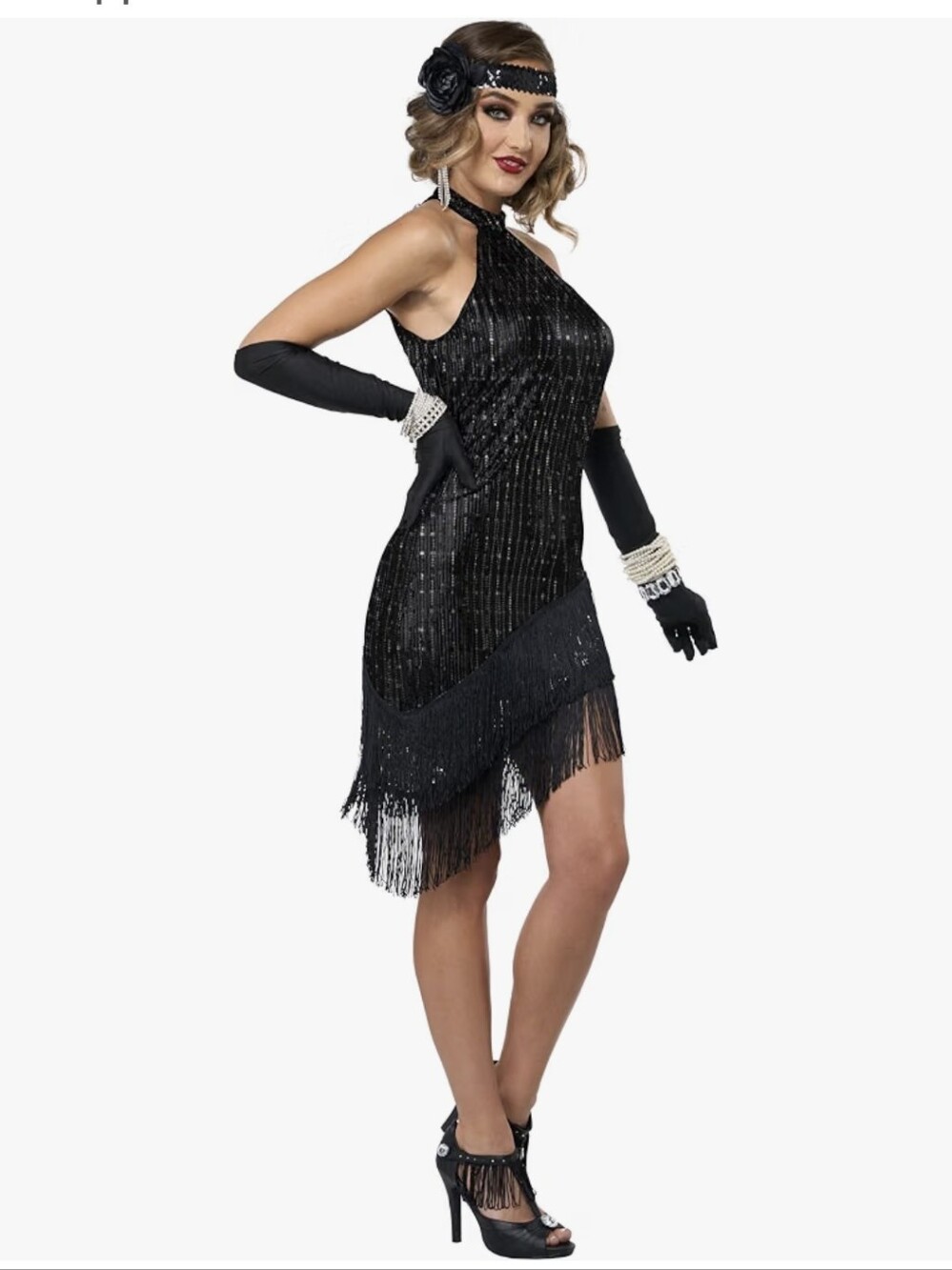 Roaring twenties Fringe Sequin Flapper Halter Dress Great Gatsby